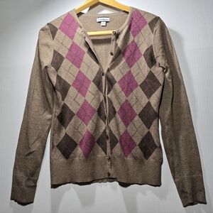 Croft&Barrow size Small Women's Brown and Pink Button Up Cardigan
